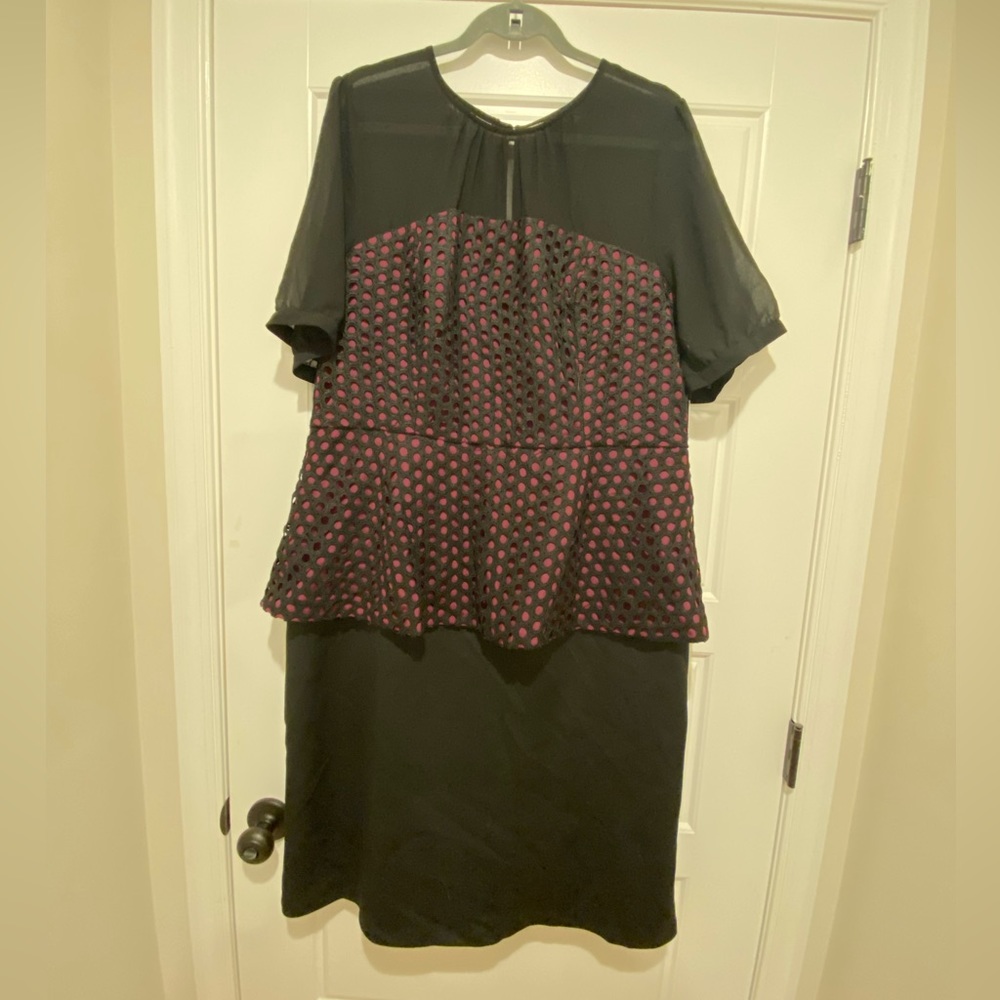 NWT Eliquii plum and black peplum dress.  Size 16.